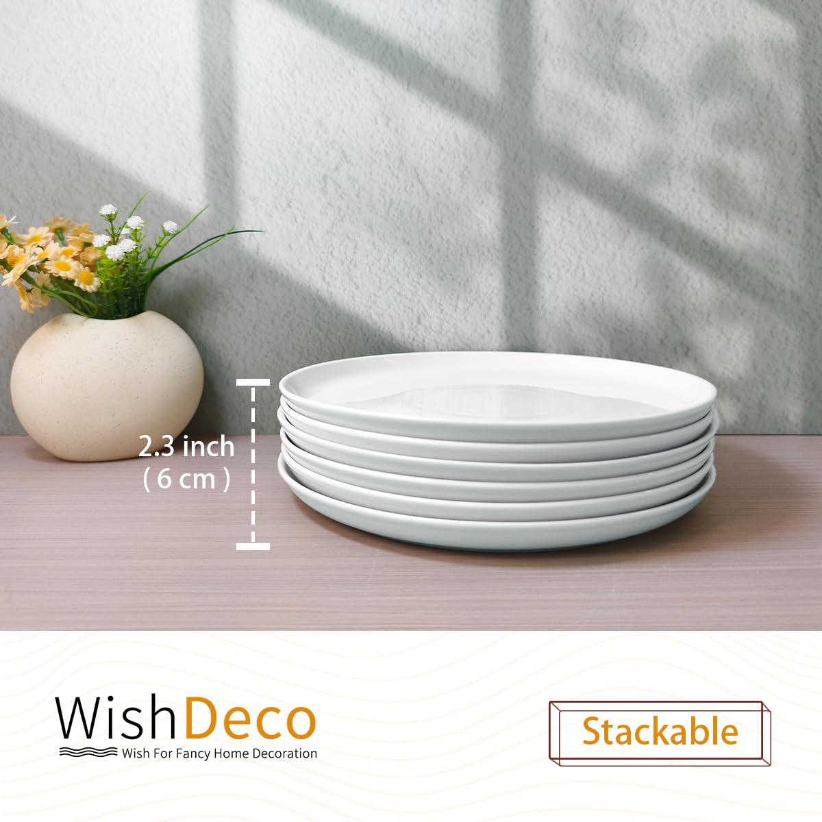 WishDeco stackable dinner plates save kitchen storage space.