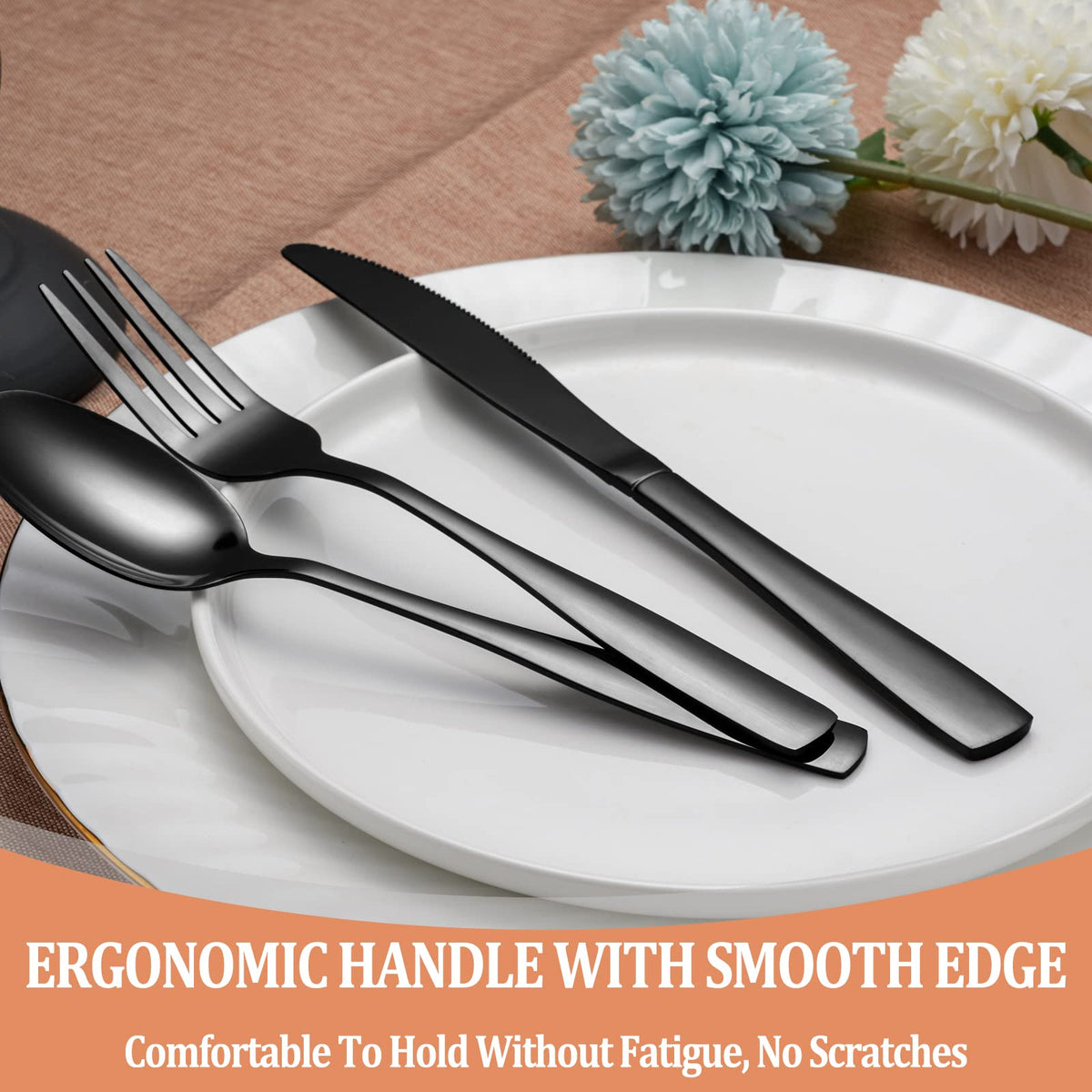 WISKEMA mirror-polished black flatware for elegant table settings.