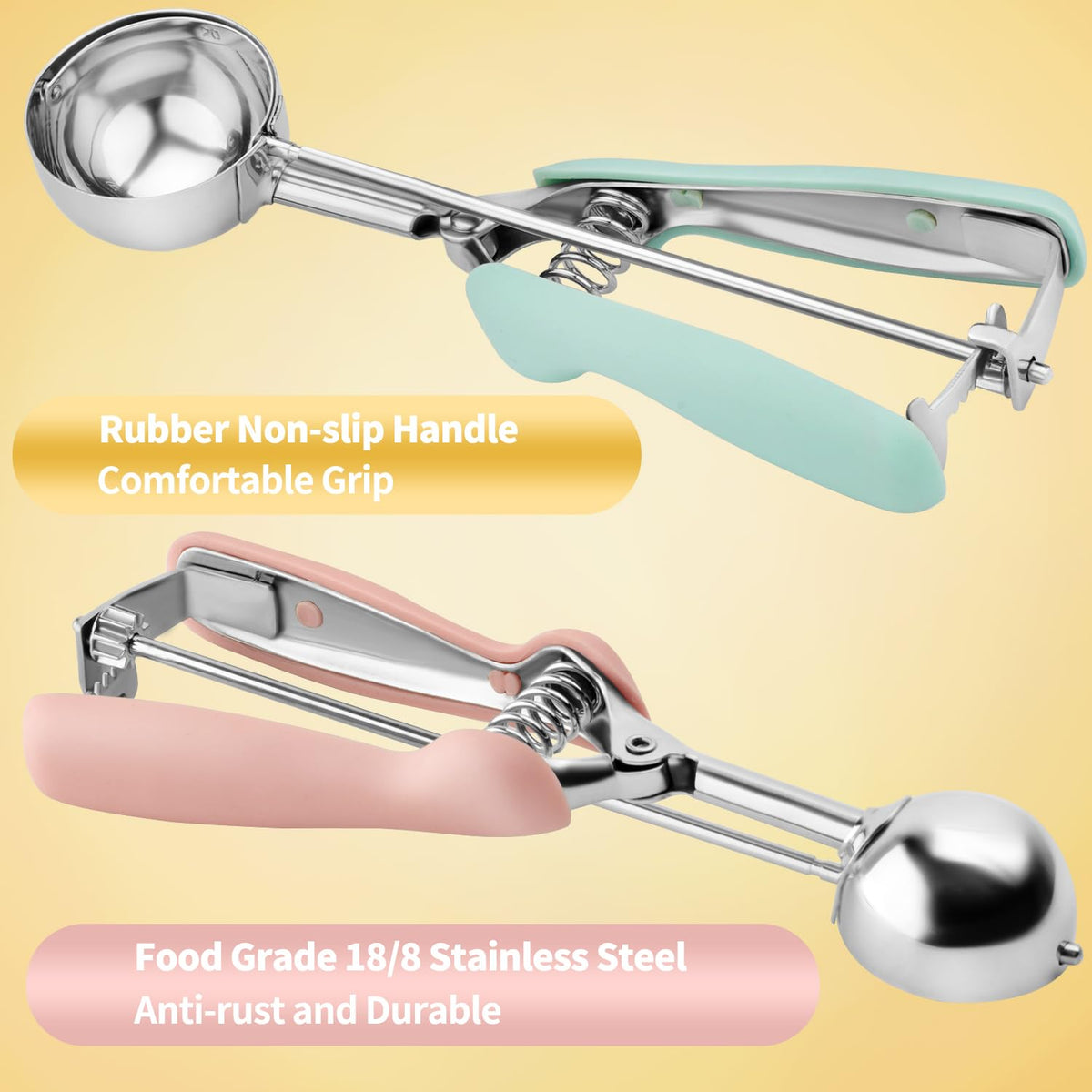 Wisvenio medium scoop delivers 2 Tbsp portions for cupcakes and cookies.