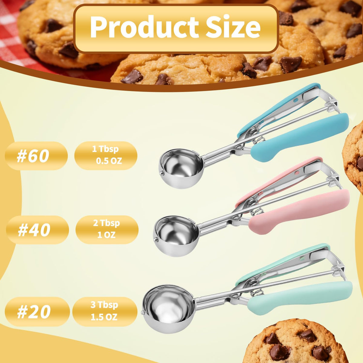 Wisvenio small scoop with 1 Tbsp capacity for neat dough dollops.