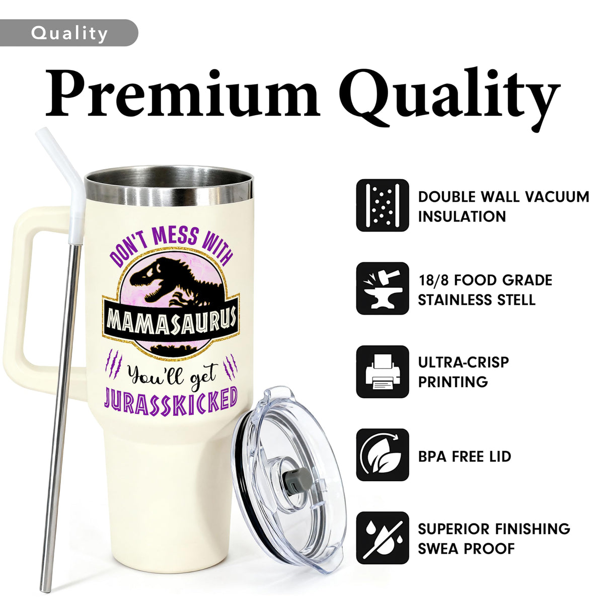 40oz insulated travel cup keeps beverages at the right temperature on the go.
