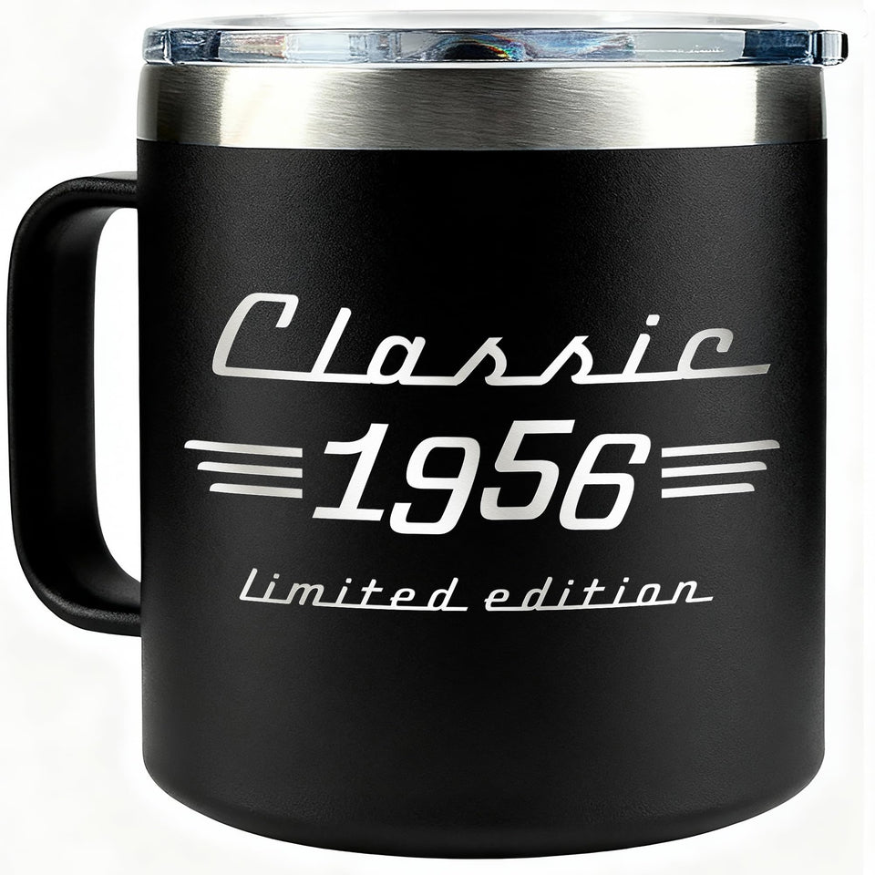 WITTSPOT 70th birthday mug with double-wall insulation keeps beverages hot or cold.