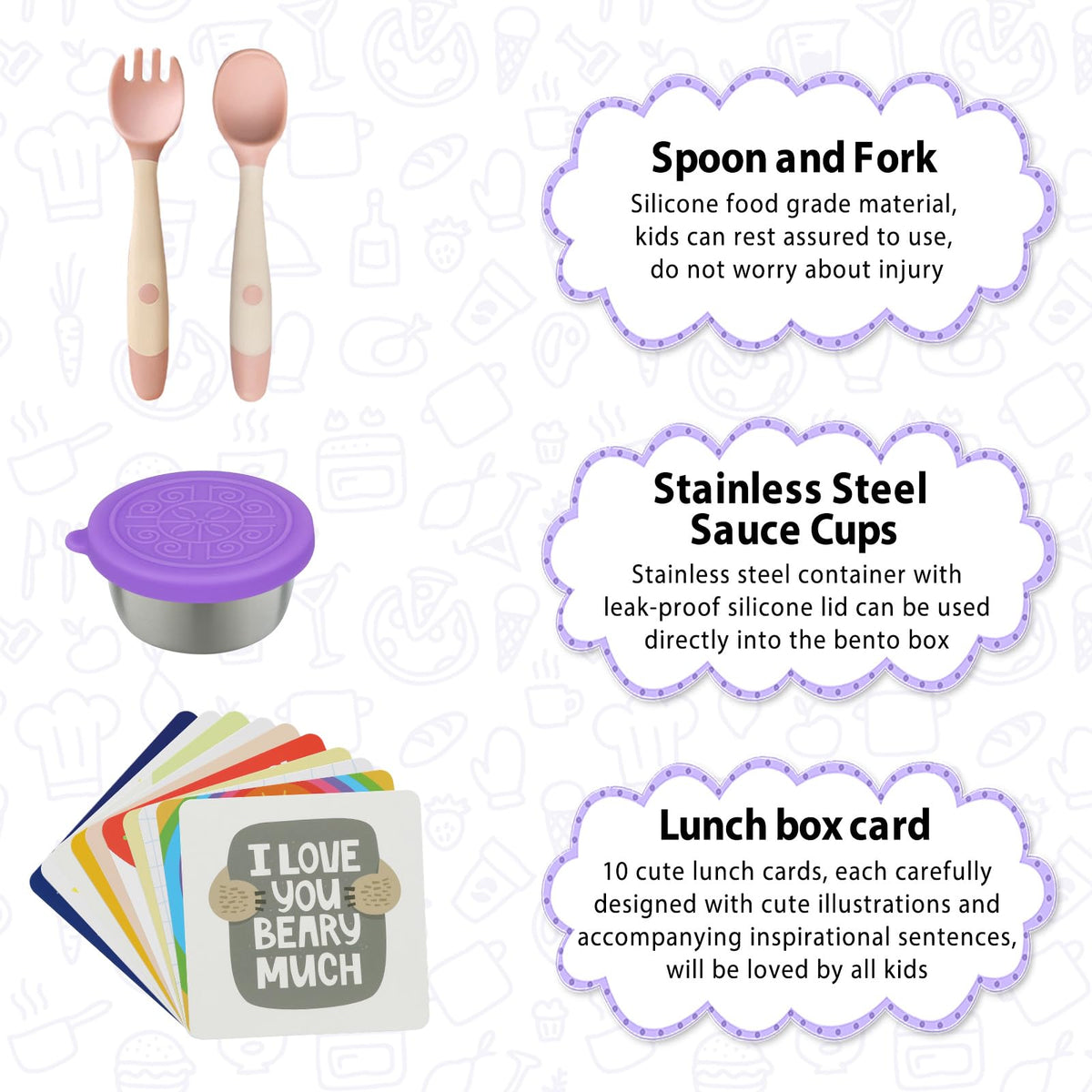 Wiwens stainless steel sauce cups contain sauces securely.