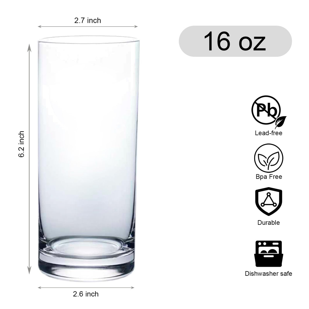 Wlasss water and juice glass front view showcases true color.