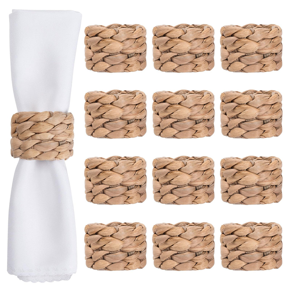 WOHIWO napkin rings in natural water hyacinth elevate farmhouse table decor
