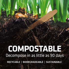 Woodable biodegradable coffee stirrers designed for easy disposal.