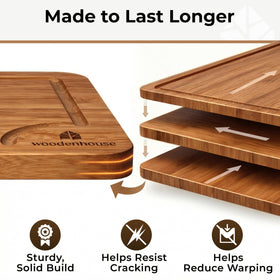 Woodenhouse medium bamboo cutting board suits mid-size prep tasks.