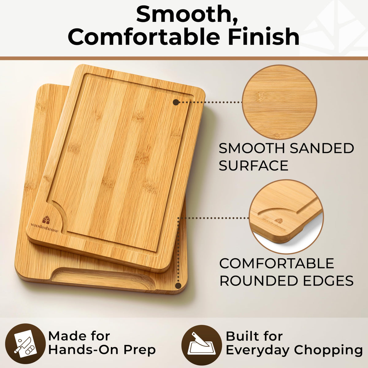 Woodenhouse board with built-in handles for easy transfer