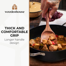 Woodenhouse teak scraper protecting pans while scraping batter.