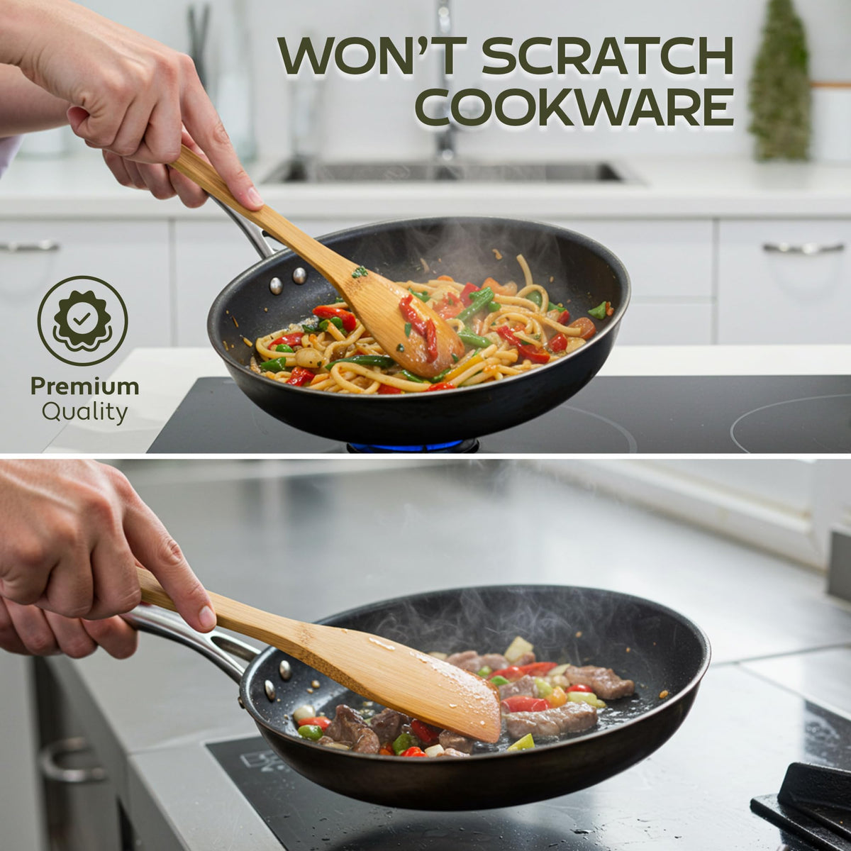 Woodlands USA easy-clean odor-free utensils, stain-resistant for daily cooking.