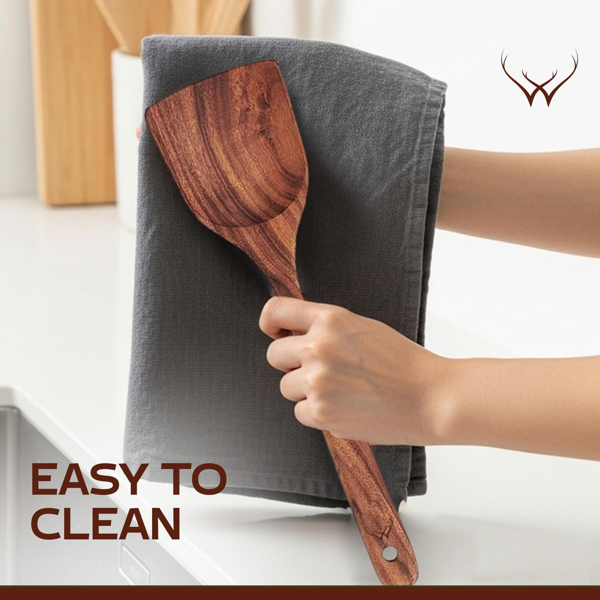 Woodlands USA teak fork spoon blends stirring and serving.