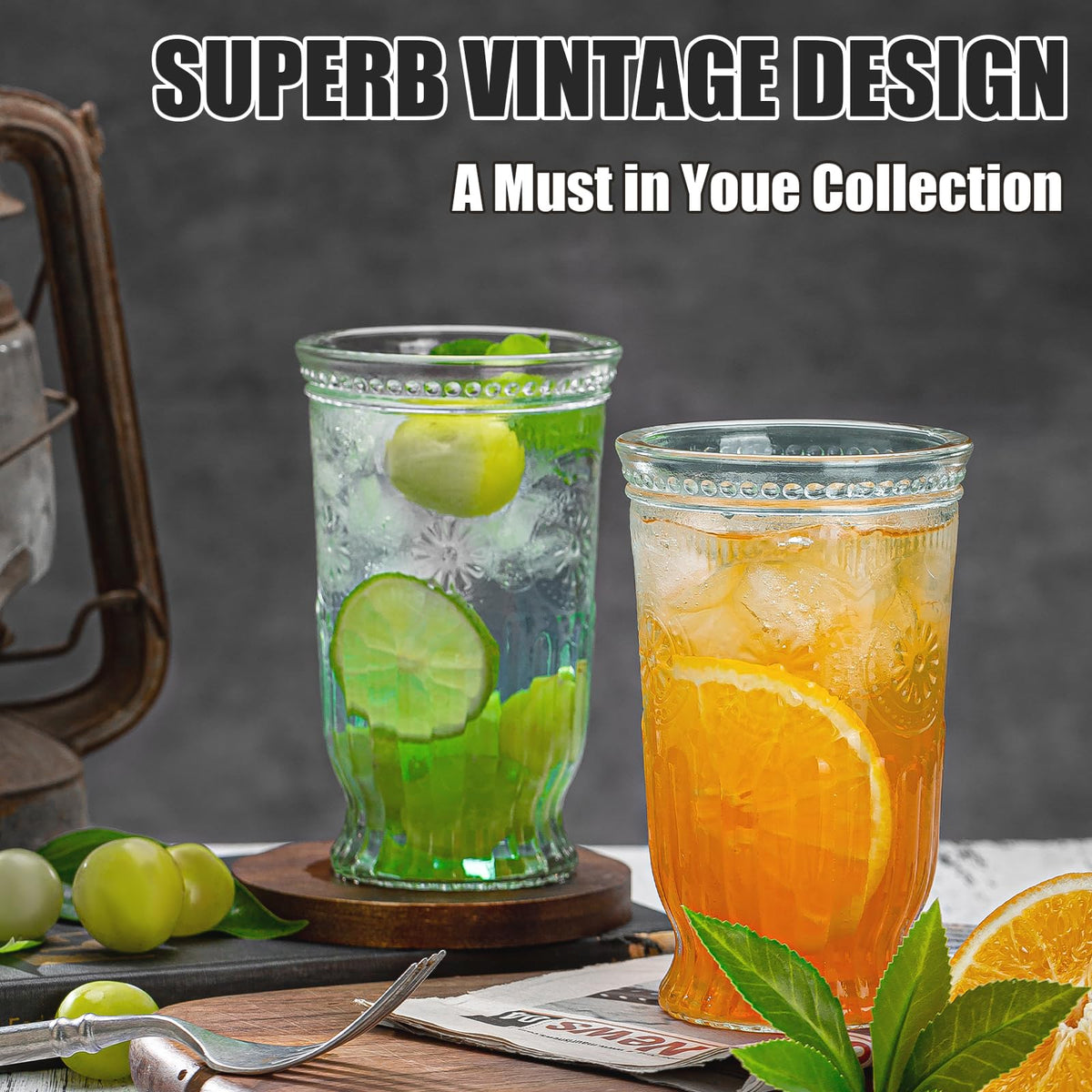 Wookgreat versatile glass for juice, cocktails, and whiskey with a timeless embossed silhouette.