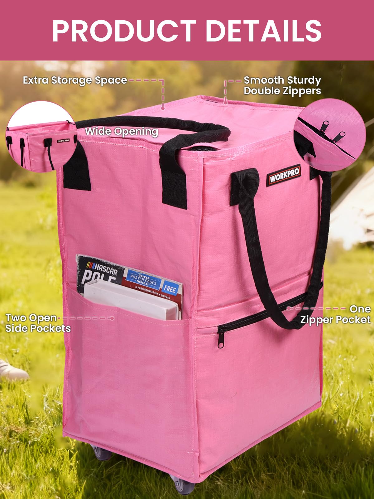 WORKPRO wide mouth top makes loading groceries quick