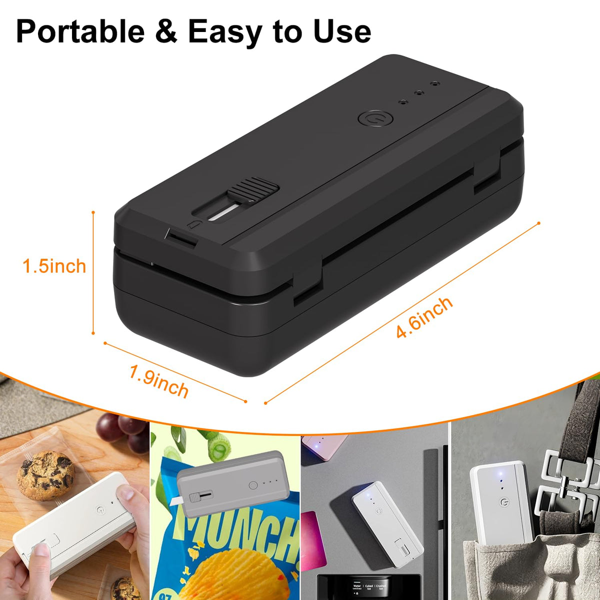 WOSERLD Mini Bag Sealer cordless design enables portable sealing anywhere.