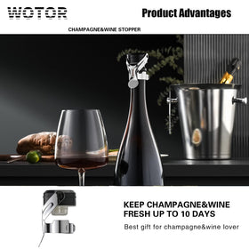 WOTOR leak-proof wine stopper prevents leaks and protects bubbles during storage.