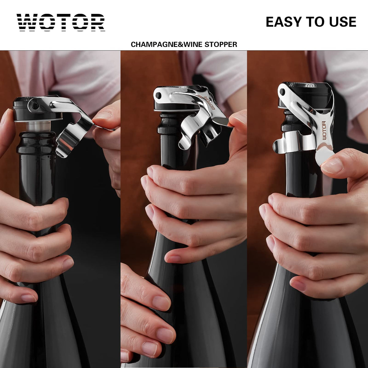 WOTOR silicone-seal bottle stopper provides a tight seal with food-grade silicone.