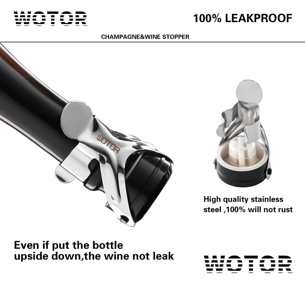WOTOR wine bottle stopper in stainless steel preserves flavors after opening.