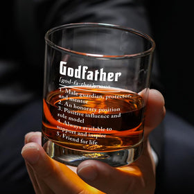 Wrappiness engraved Godfather glass with durable, lasting engraving.