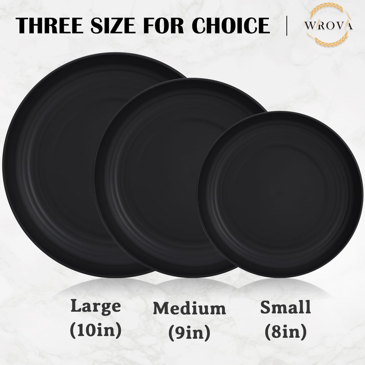 Wrova Wheat Straw Plates 8-piece set on table emphasizing durable, reusable kitchenware