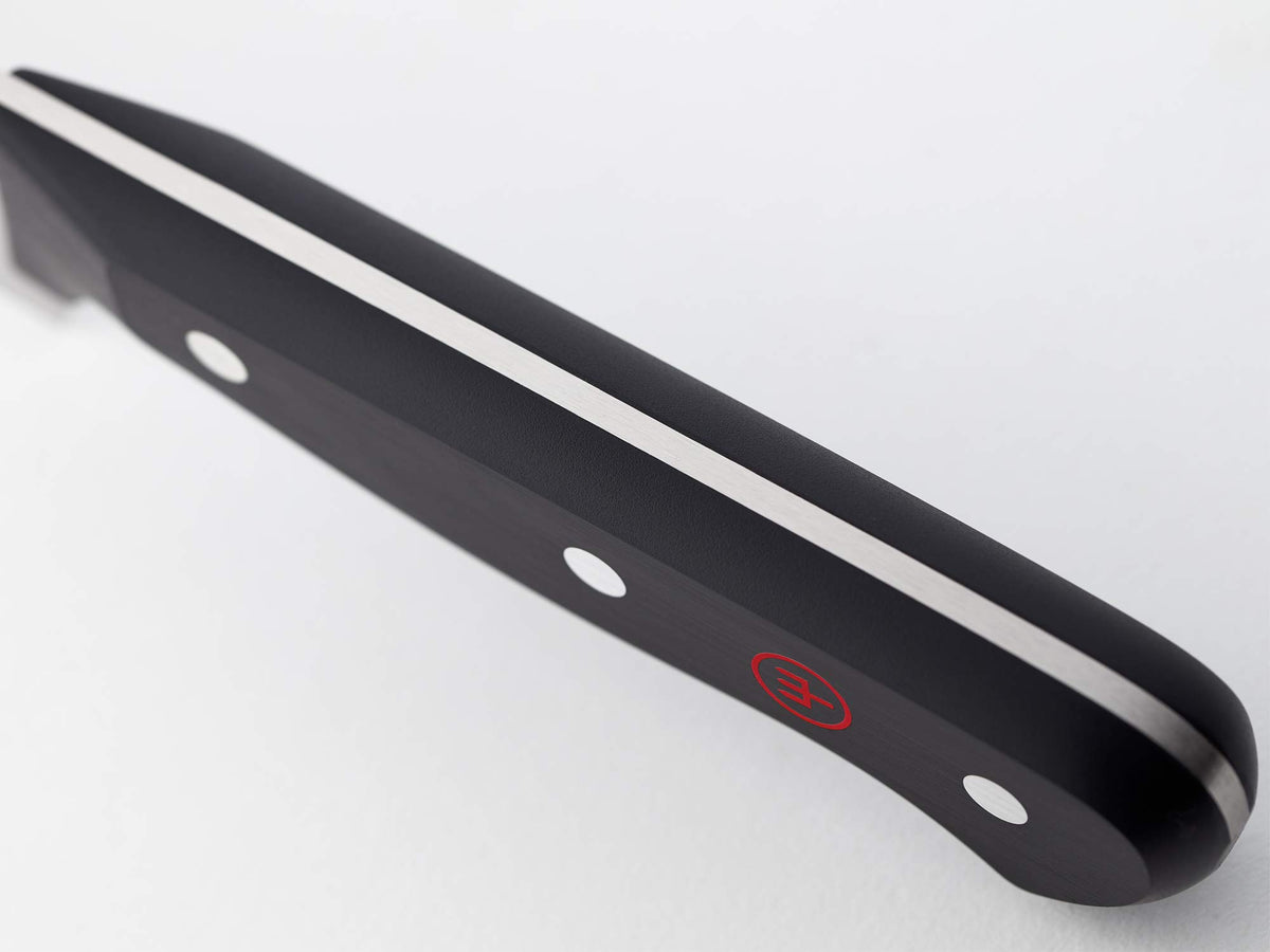 Wüsthof Gourmet paring knife blade close-up showing high carbon stainless steel.