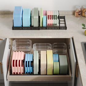 X-cosrack lid slot design holds lids securely for quick finding.