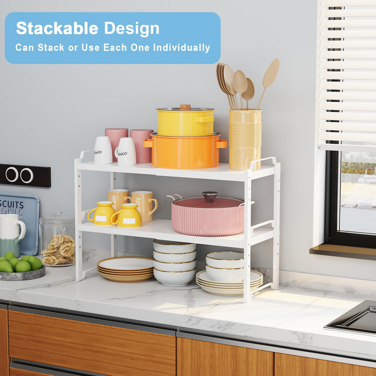 X-cosrack metal body shelves highlight durability and rust resistance for busy kitchens.