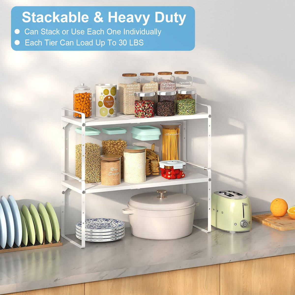 X-cosrack multi-use kitchen organizer for plates mugs and snacks