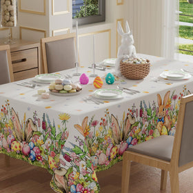 XCHI Bunny Ears Eggs tablecloth adds whimsical festive ambiance to dining.