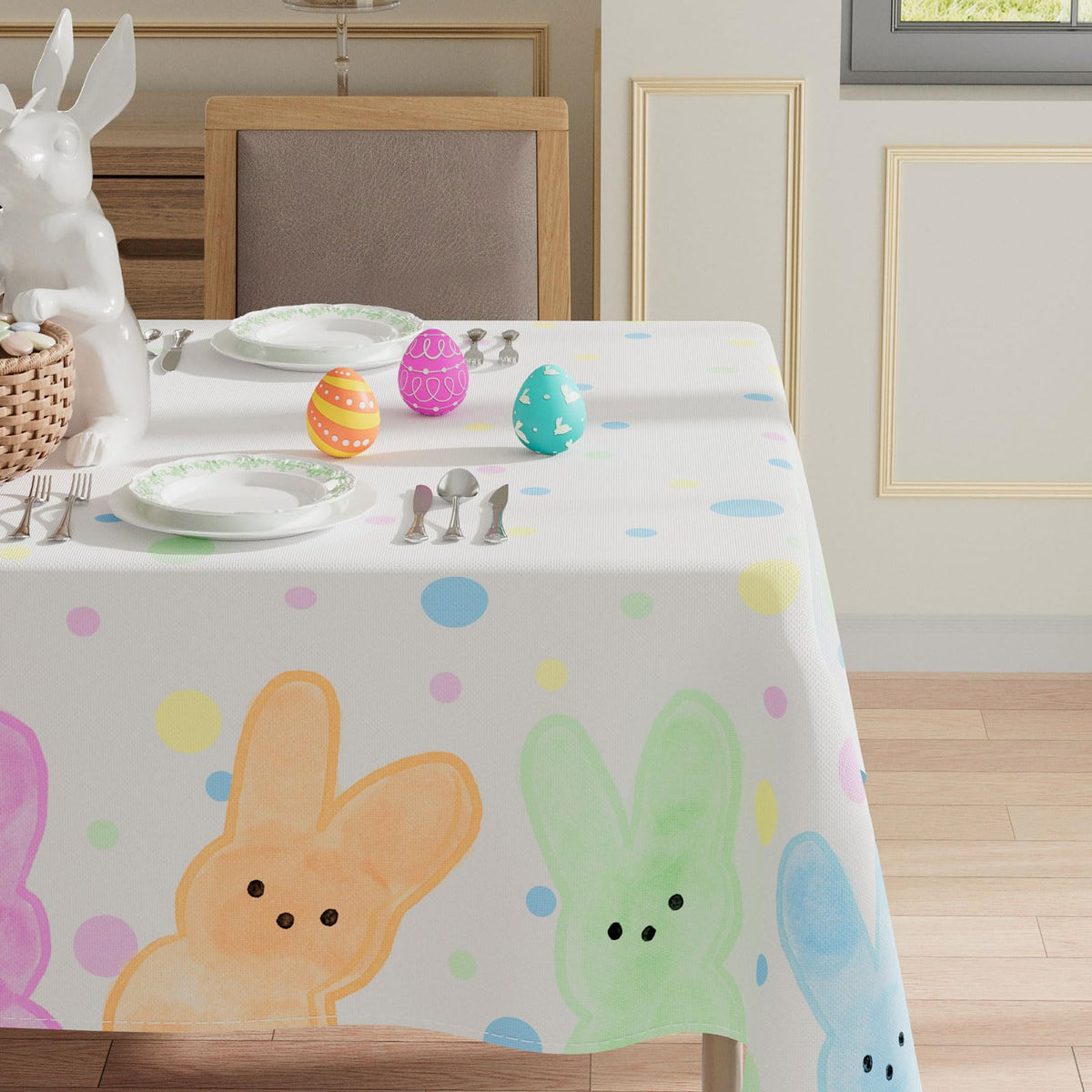 XCHI Easter rabbits watercolor design elevates table decor for celebrations