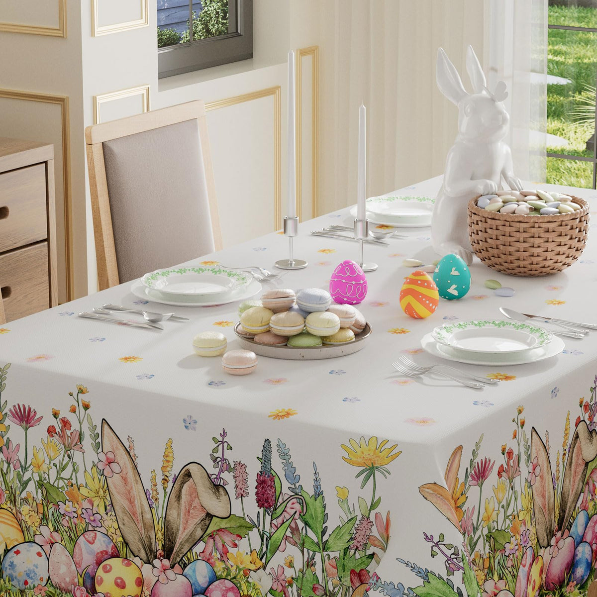 XCHI indoor-outdoor friendly tablecloth protects surfaces during meals.