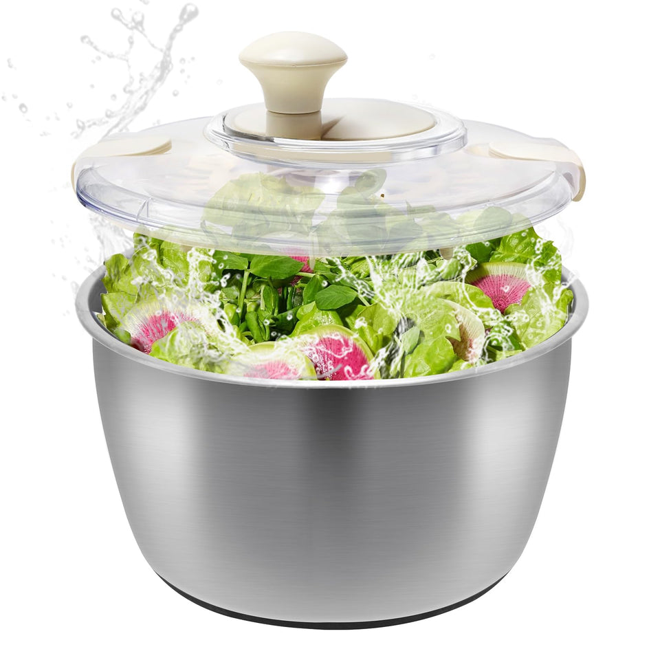 XGDVBVM salad spinner with stainless steel lid for quick, mess-free dehydration.