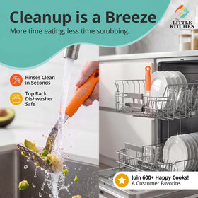 Xidgets Mini Avocado Masher with orange finish adds style to kitchen tasks.