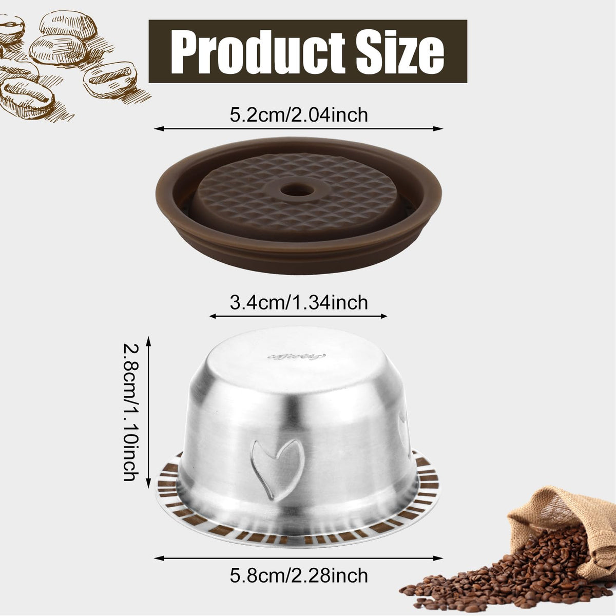 XIHIRCD stainless steel pod shown with included spoon for precise filling.