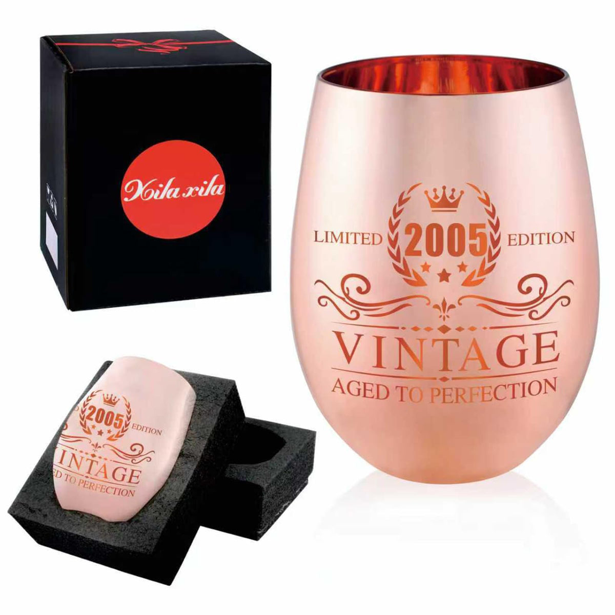 Xilaxila handmade engraving on rose gold glass enhances gifting appeal.
