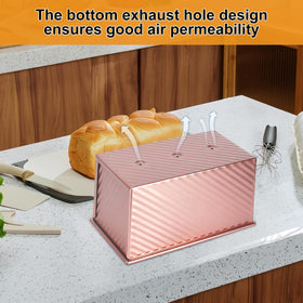 XIRUOXINKEMAO Pullman loaf pan 1 lb in-oven view with lid