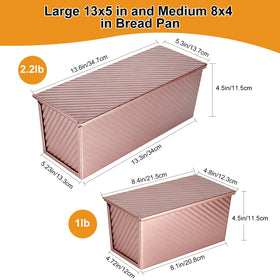 XIRUOXINKEMAO Pullman loaf pan 2.2 lb side angle shows lid for even baking