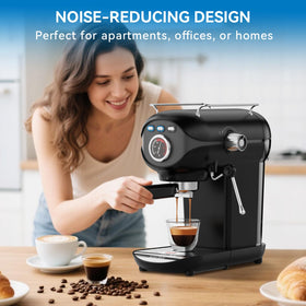 XIXUBX espresso machine in a small kitchen setup showing quick preheat and fast shots
