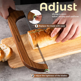 XJHEYLZ sourdough bread knife with wooden bow-handle for comfortable grip