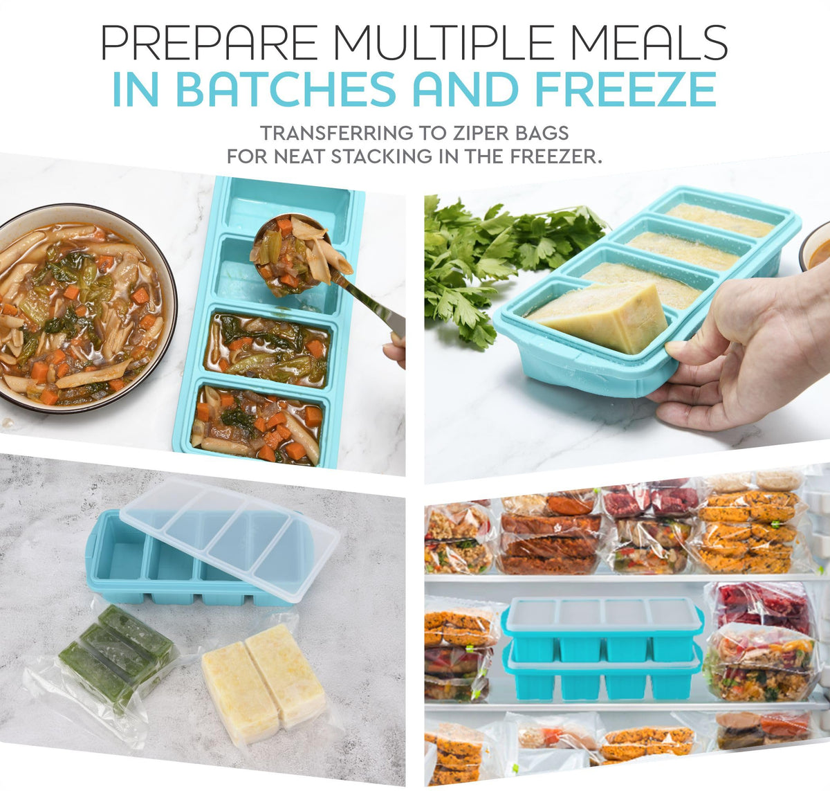 XOMOO eight one-cup portions across two trays for meal prep.