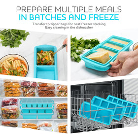 Xomoo silicone freezer tray with lid showing 1-cup portions for precise control