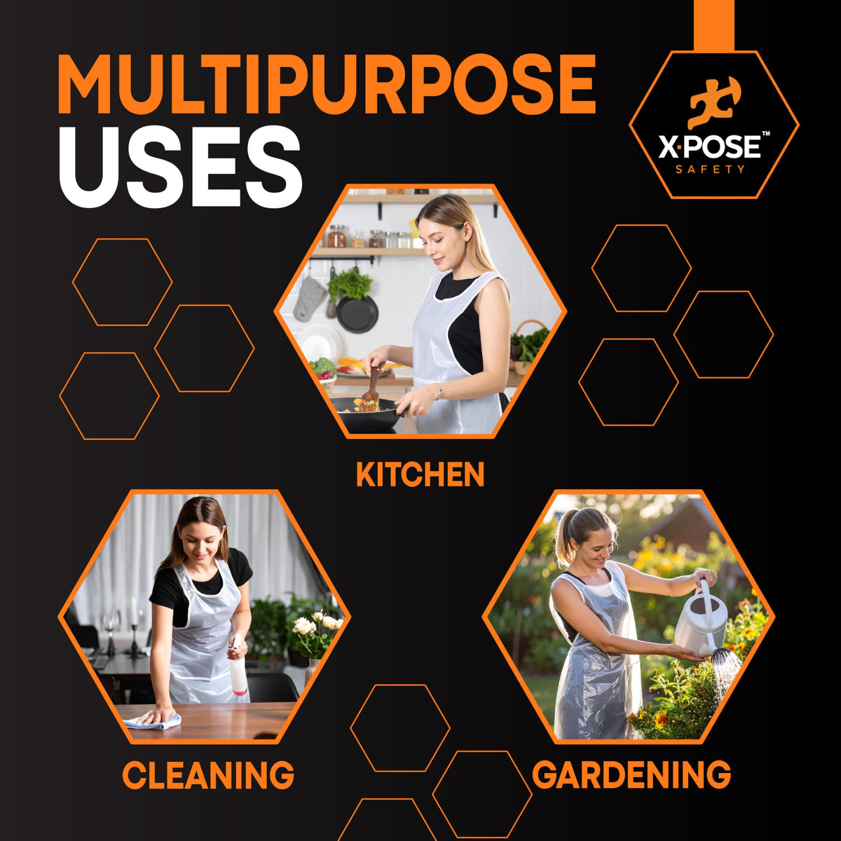 Xpose Safety apron packaging individually wrapped close-up for clean storage