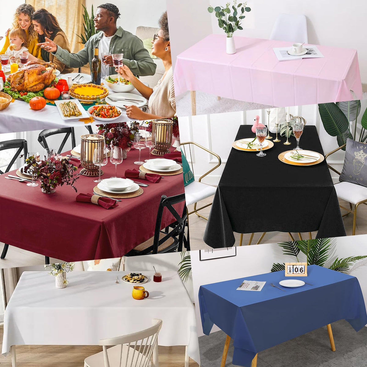 XSEINO universal-size black tablecloth fits most tables and occasions.