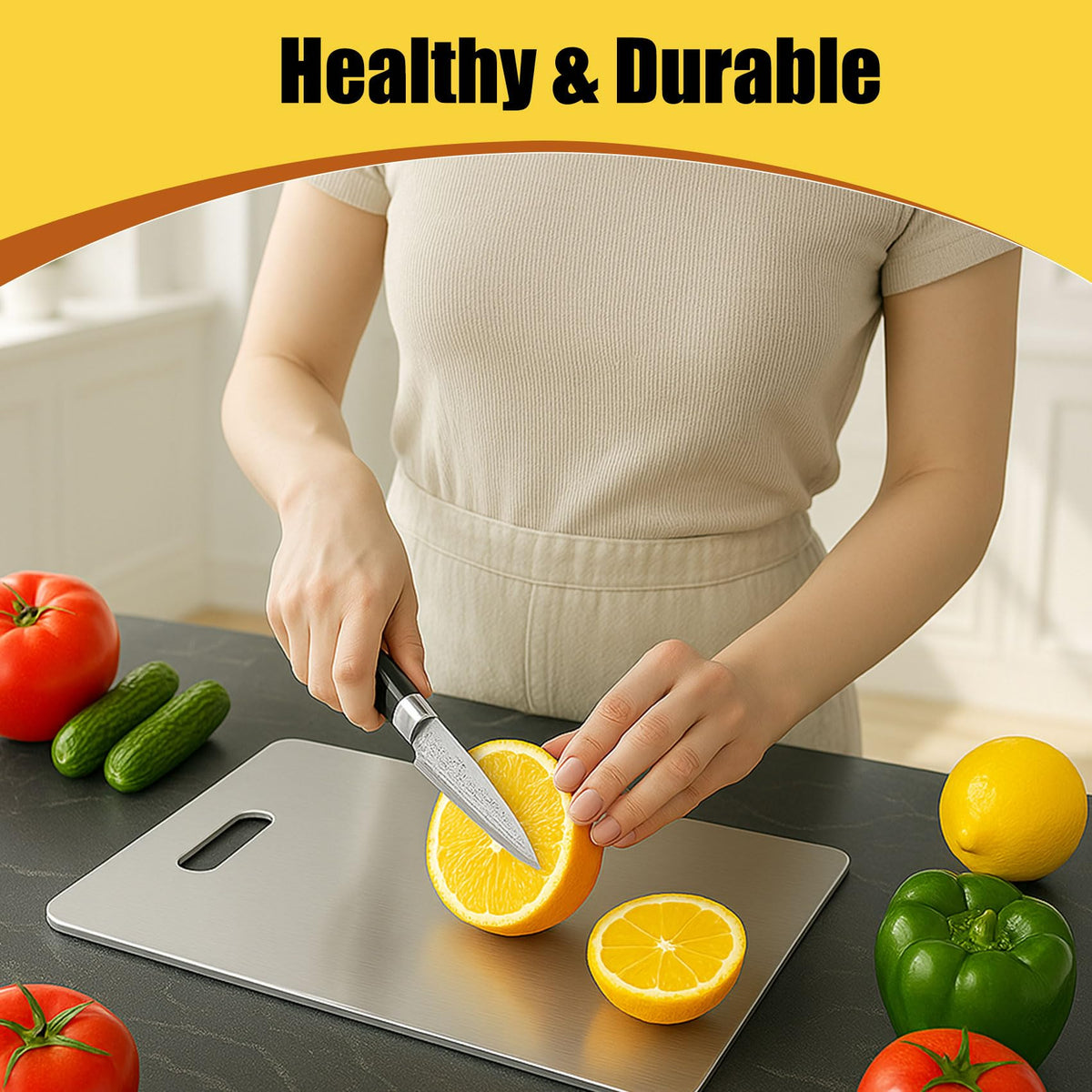 XTBSE titanium cutting board, ample workspace supports bulk chopping and prep.