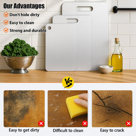 XTBSE titanium cutting board, hygienic non-porous surface resists stains and odors.