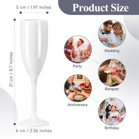 XUWAIDSGN plastic champagne glass in white, durable for weddings and outdoor events.