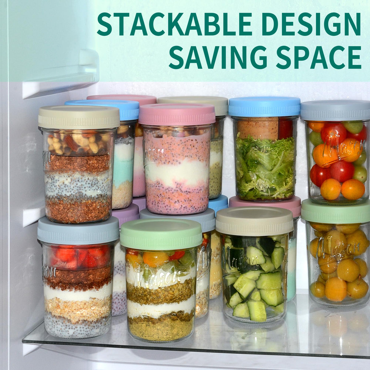 Xyptorix stackable glass jars saving fridge and shelf space