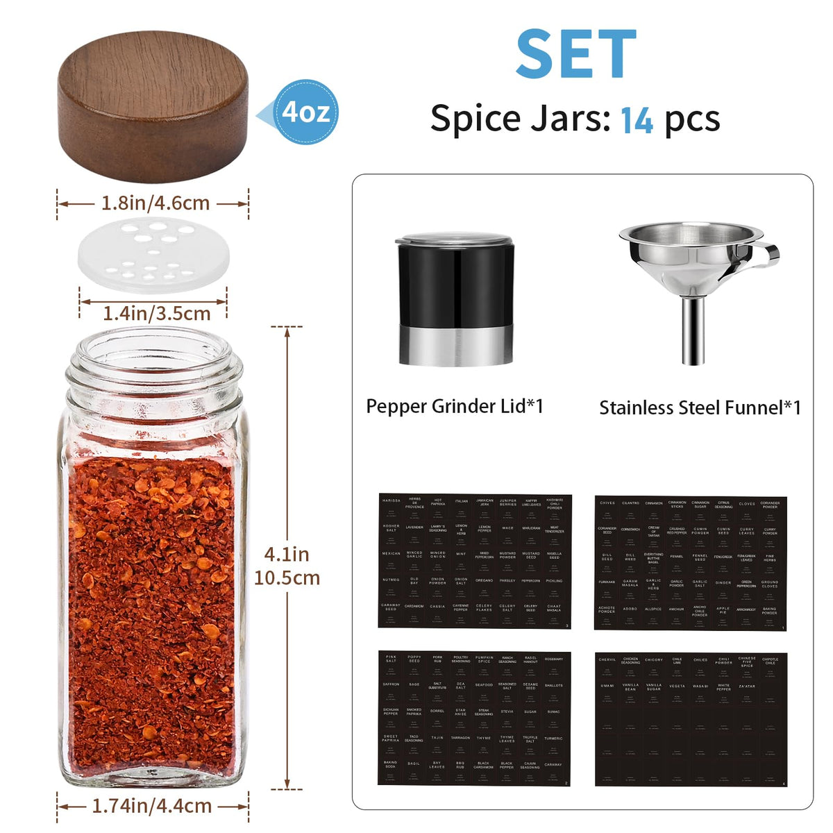 The 4oz square jars offer clear visibility of spices.