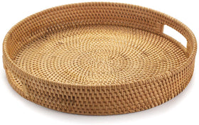 YANGQIHOME rattan round tray with handles for easy transport and stylish display.