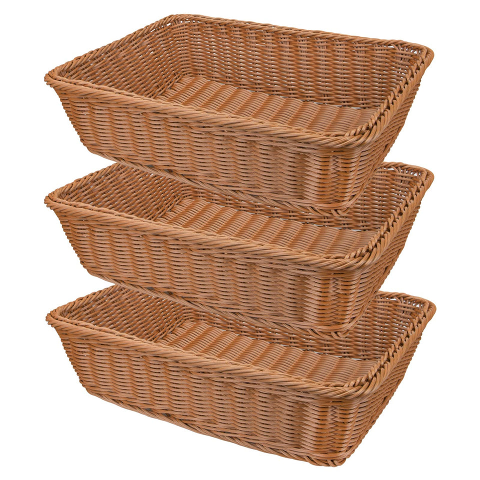 Yarlung 3-pack plastic woven bread baskets in brown for stylish food serving and organization