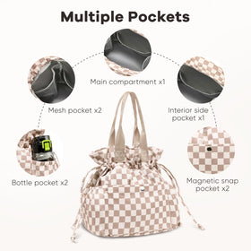 Yarnic cheetah lunch bag with water bottle holder supports on-the-go hydration.